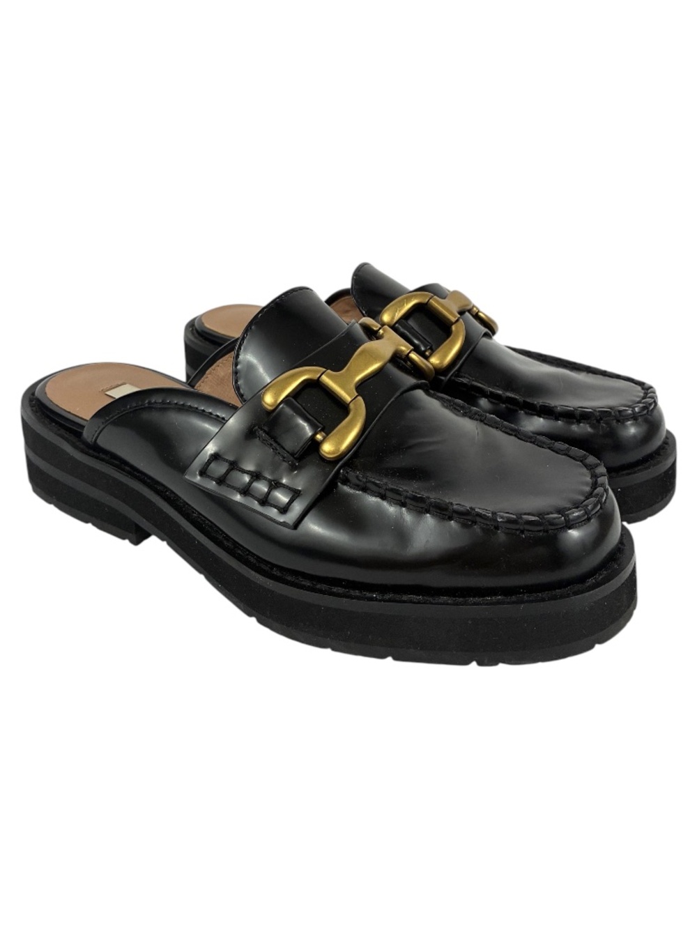 Bibi Lou Chunky Horsebit Loafers 7 Slides Mules Shoes Patent Leather Grunge Prep